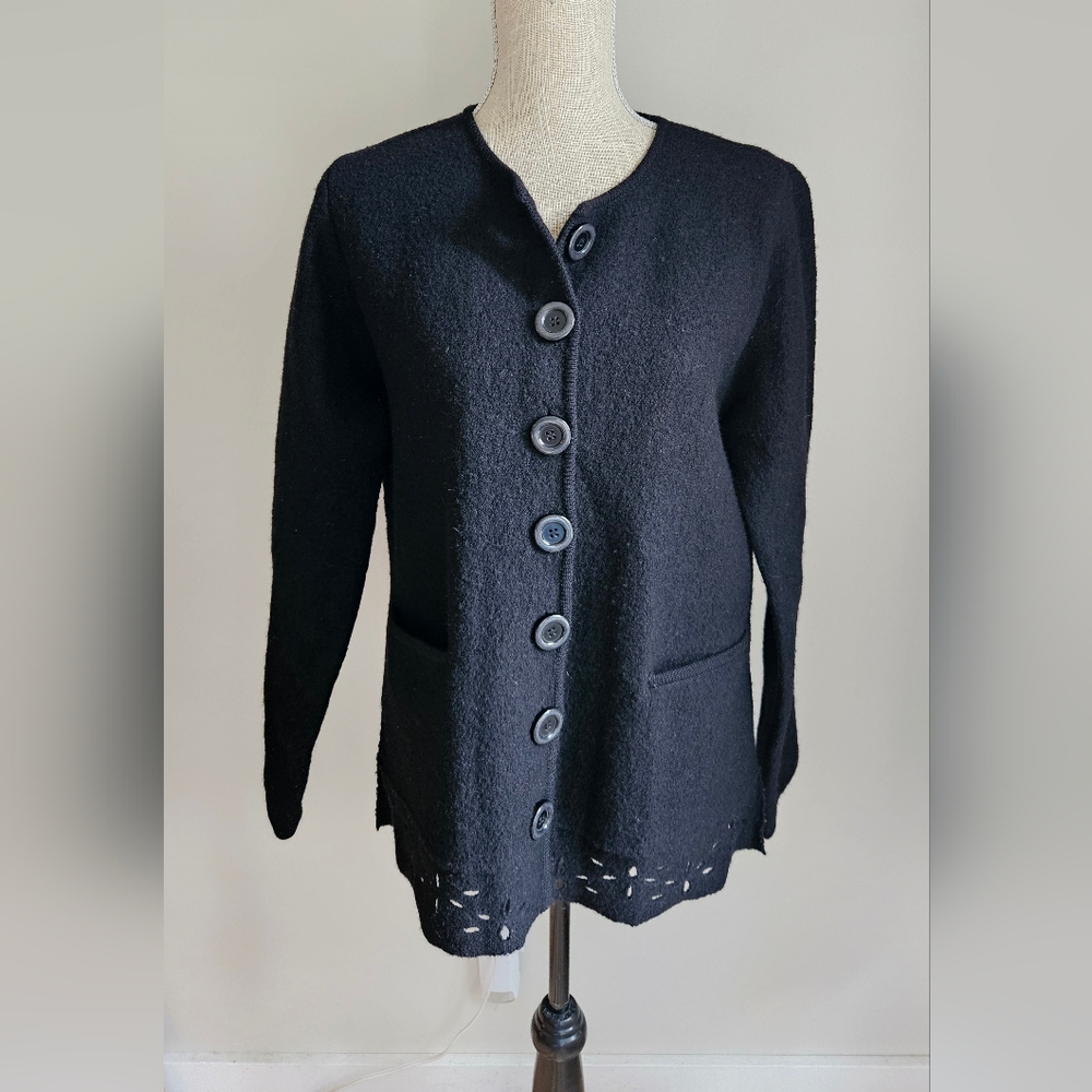 Rina Rossi Elegant Black Knitwear Cardigan/coat, 100%wool.